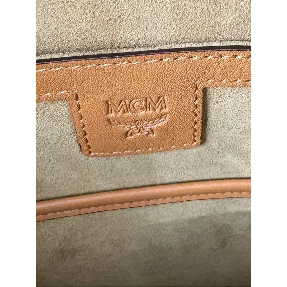 MCM Cognac Visetos Studded Mini Backpack with Gold & Gunmetal Accents